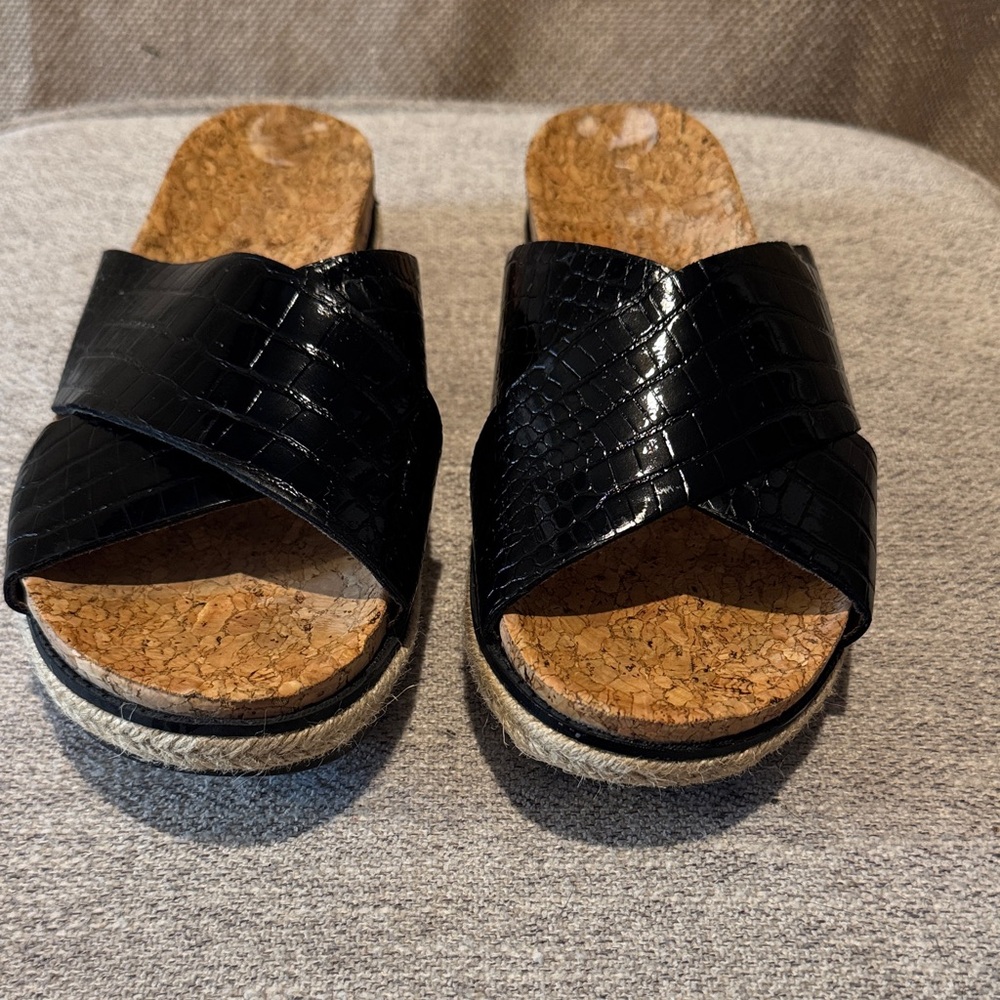 Black Women's Cork Slide Sandals